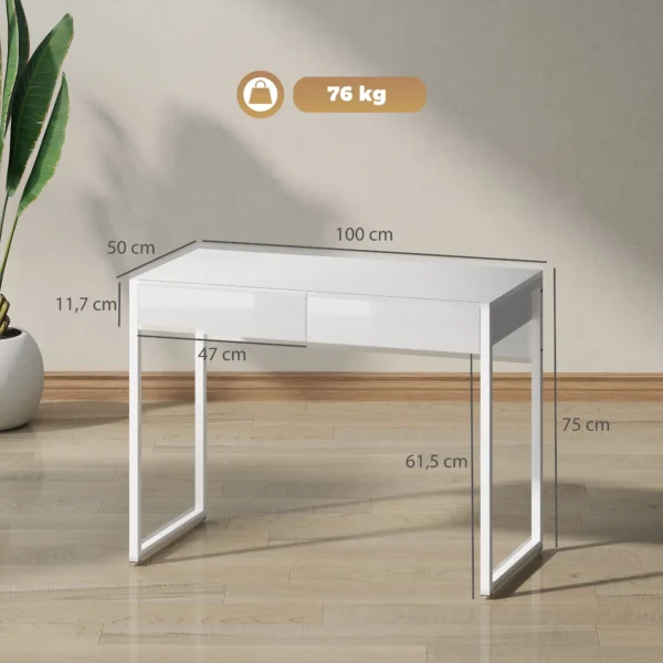 Schreibtisch 100 X 50 Cm Computertisch Bürotisch Mit 2 Schubladen, Für Kleine Räume, Weiß
