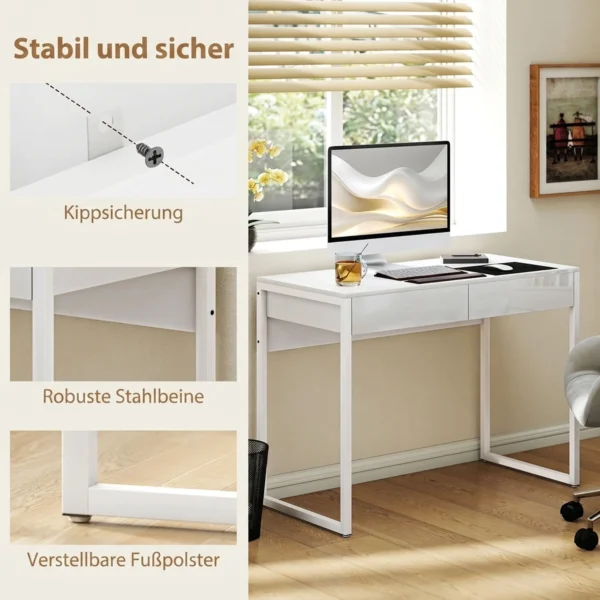 Schreibtisch 100 X 50 Cm Computertisch Bürotisch Mit 2 Schubladen, Für Kleine Räume, Weiß
