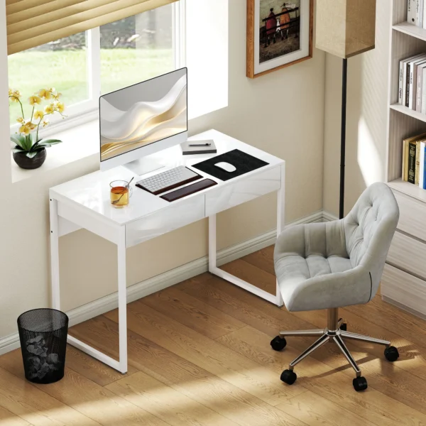 Schreibtisch 100 X 50 Cm Computertisch Bürotisch Mit 2 Schubladen, Für Kleine Räume, Weiß
