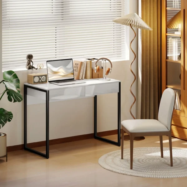 Schreibtisch 100 X 50 Cm Computertisch Bürotisch Mit 2 Schubladen, Für Kleine Räume, Weiß