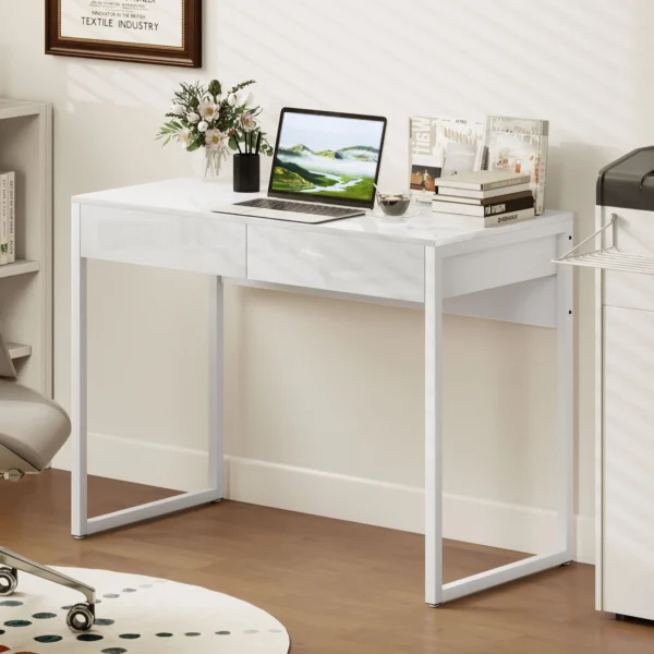 Schreibtisch 100 X 50 Cm Computertisch Bürotisch Mit 2 Schubladen, Für Kleine Räume, Weiß