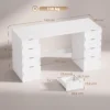 Schreibtisch 140 Cm Mit 8 Schubladen, Moderner Bürotisch Mit Stauraum, Weiße Holzoptik