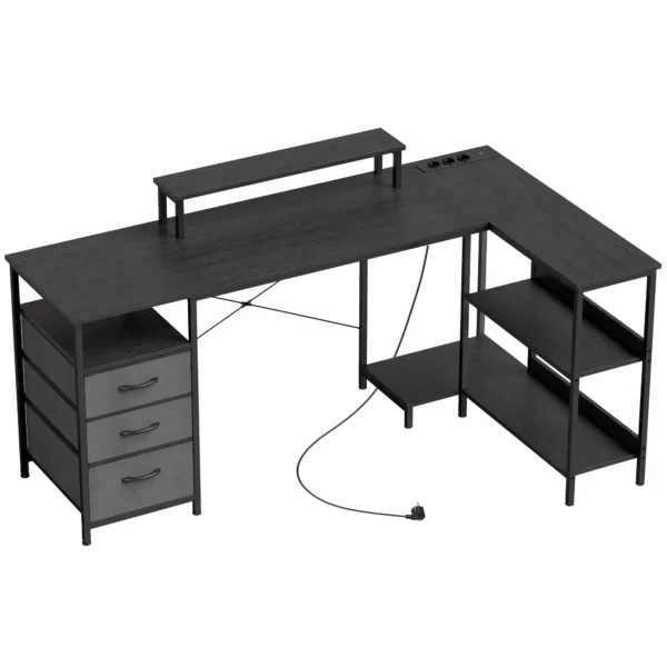 Schreibtisch In L Form, Umkehrbarer Eckschreibtisch Mit Schubladen Und Regalen, 170 Cm, Schwarz