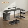 Schreibtisch In L Form, Umkehrbarer Eckschreibtisch Mit Schubladen Und Regalen, 170 Cm, Schwarz