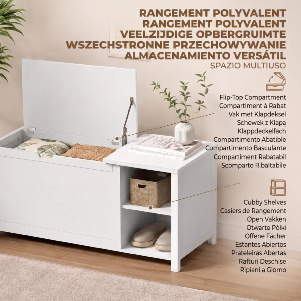 Schuhbank Mit Verstellbarem Einlegeboden Und Klappfach, Schuhaufbewahrungsbank, Weiß