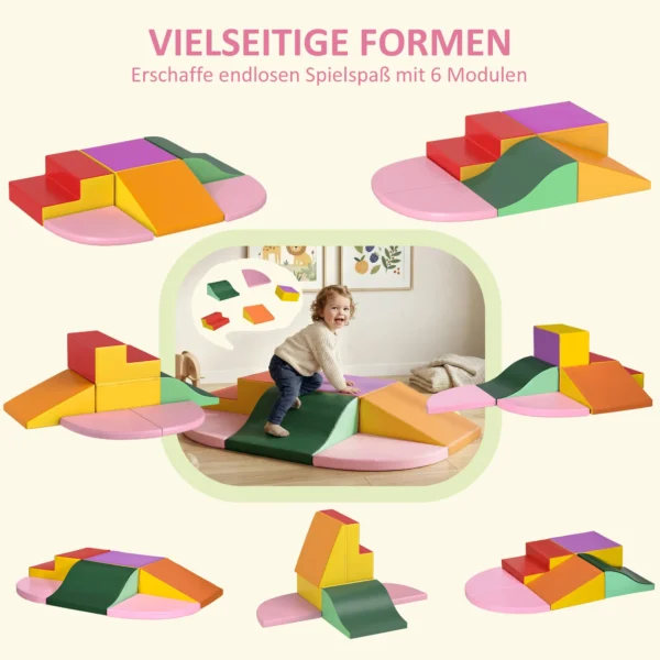 Schuim Bouwstenen 6 delig. Zachte Modulaire Kinder Bouwstenenset Met Kunstleer Look Voor Kinderen 1 3 Jaar Kleurrijk