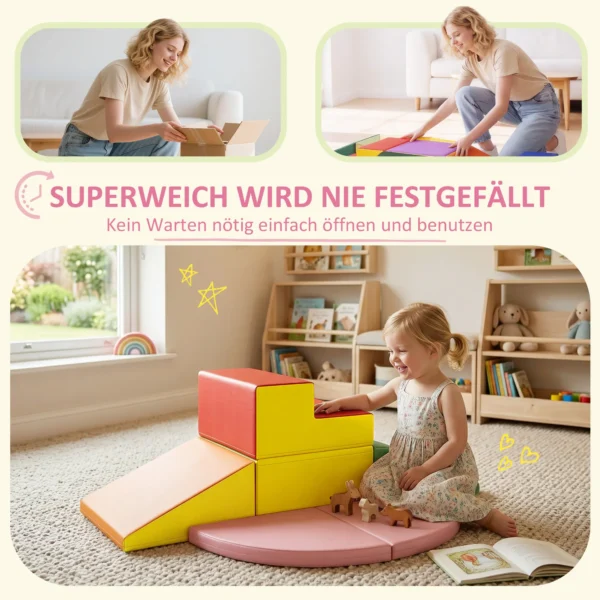 Schuim Bouwstenen 6 delig. Zachte Modulaire Kinder Bouwstenenset Met Kunstleer Look Voor Kinderen 1 3 Jaar Kleurrijk