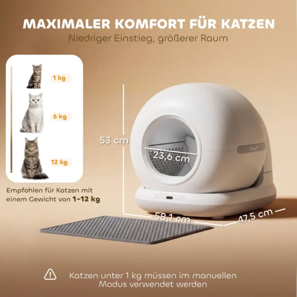 Selbstreinigende Katzentoilette, XL 72L Katzenklo Selbstreinigend Mit HD Kamera, App Steuerung Müllbeutel, Für 1 12 Kg
