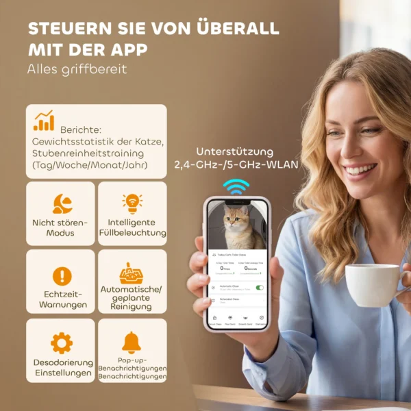 Selbstreinigende Katzentoilette, XL 72L Katzenklo Selbstreinigend Mit HD Kamera, App Steuerung Müllbeutel, Für 1 12 Kg