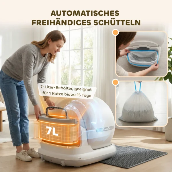 Selbstreinigende Katzentoilette, XL 72L Katzenklo Selbstreinigend Mit HD Kamera, App Steuerung Müllbeutel, Für 1 12 Kg