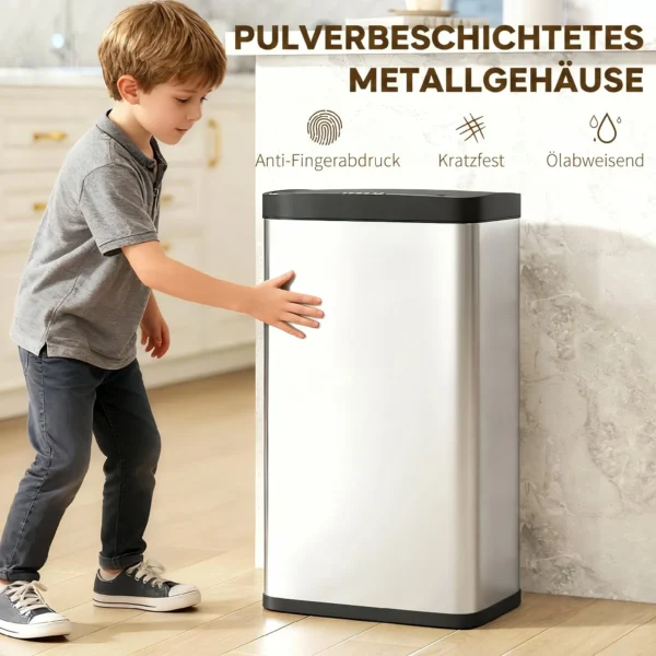 Sensor afvalbak, 45L Keukenafvalbak Met Soft close deksel, Bewegingssensor Voor Keuken, Slaapkamer, Kantoor, Zilver