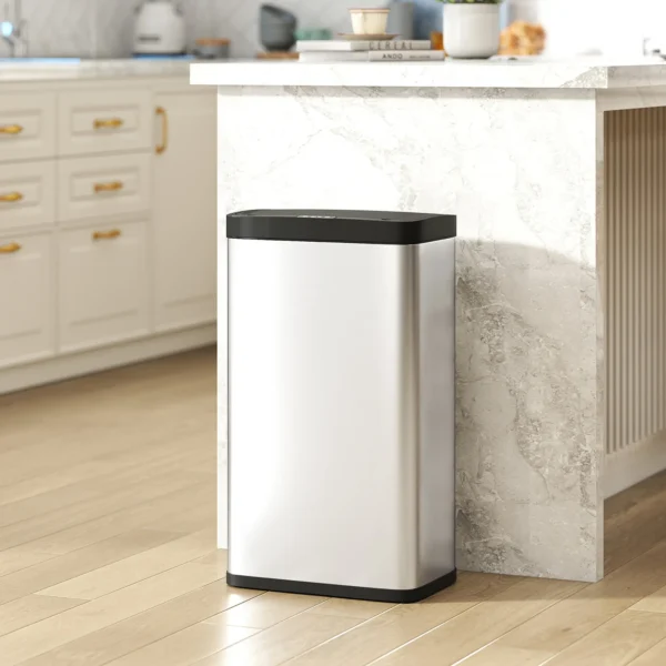 Sensor afvalbak, 45L Keukenafvalbak Met Soft close deksel, Bewegingssensor Voor Keuken, Slaapkamer, Kantoor, Zilver