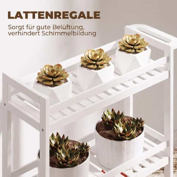 Serveerwagen, 3 Lagen, Lamellenbodems, Valbeveiliging, Bamboe, 55 X 20 X 75 Cm