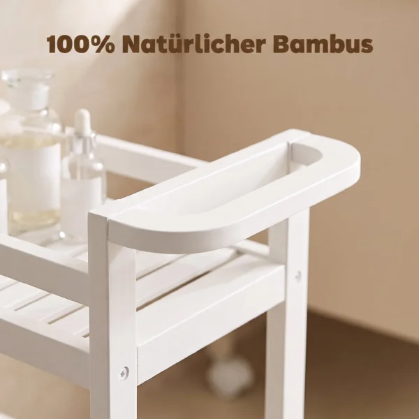 Serveerwagen, 3 Lagen, Lamellenbodems, Valbeveiliging, Bamboe, 55 X 20 X 75 Cm