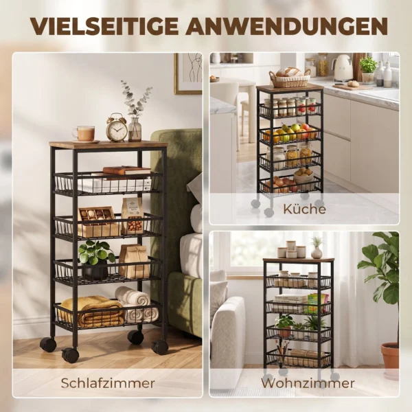 Serveerwagen Rolwagen Met 4 Verdiepingen, Keukenwagen Met 4 Uitschuifbare Manden, Opbergwagen Met Wielen Voor De Keuken