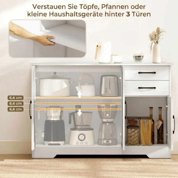 Sideboard Mit 2 Schubladen, Modernem Aufbewahrungsschrank, Verstellbarem Einlegeboden Und 3 Türen, Weiß