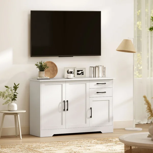 Sideboard Mit 2 Schubladen, Modernem Aufbewahrungsschrank, Verstellbarem Einlegeboden Und 3 Türen, Weiß