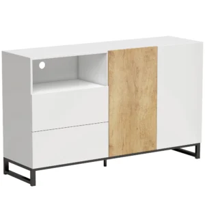 Sideboard Moderner Aufbewahrungsschrank Mit 2 Soft Close Türen Und 2 Schubladen 140x40x85 Cm, Weiß