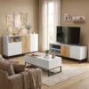 Sideboard Moderner Aufbewahrungsschrank Mit 2 Soft Close Türen Und 2 Schubladen 140x40x85 Cm, Weiß