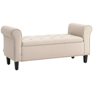 Sitzbank Im Vintage Design, Sitzbank Mit Stauraum, Samtoptik, Beige