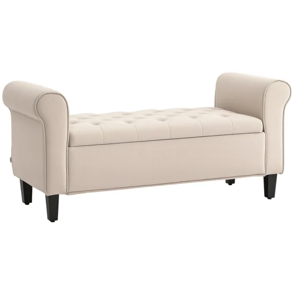 Sitzbank Im Vintage Design, Sitzbank Mit Stauraum, Samtoptik, Beige