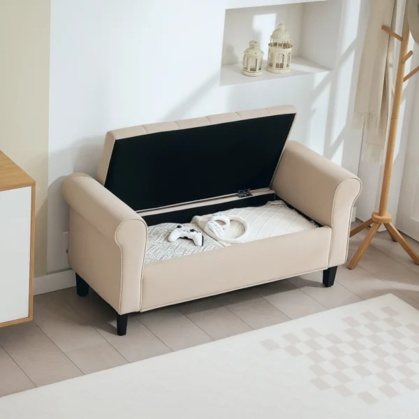Sitzbank Im Vintage Design, Sitzbank Mit Stauraum, Samtoptik, Beige