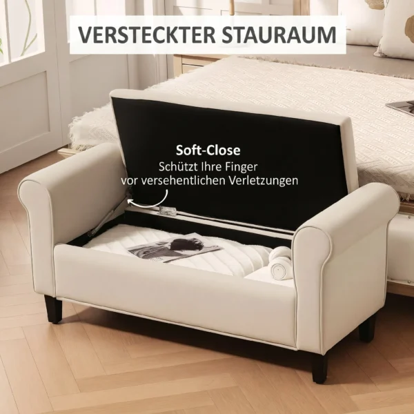 Sitzbank Im Vintage Design, Sitzbank Mit Stauraum, Samtoptik, Beige