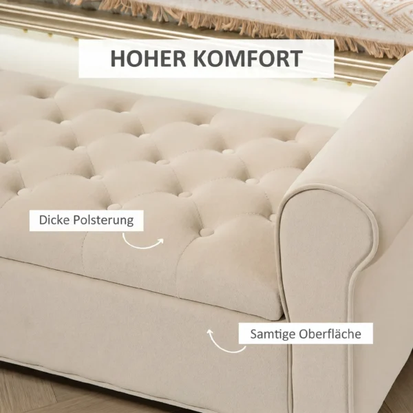 Sitzbank Im Vintage Design, Sitzbank Mit Stauraum, Samtoptik, Beige