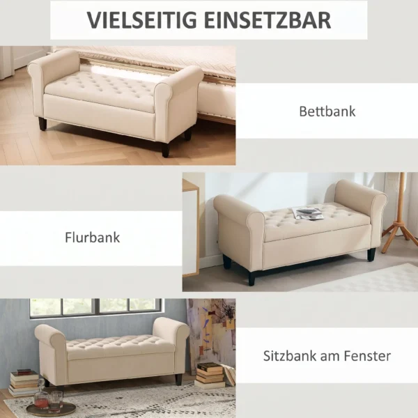 Sitzbank Im Vintage Design, Sitzbank Mit Stauraum, Samtoptik, Beige