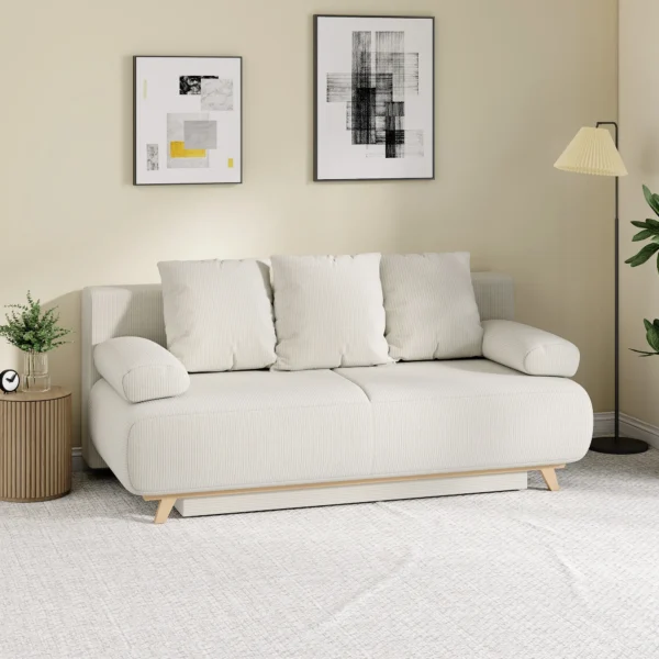 Slaapbank Met Verstelbare Rugleuning, Bedfunctie, Verborgen Opbergruimte En Corduroy Bekleding, Beige