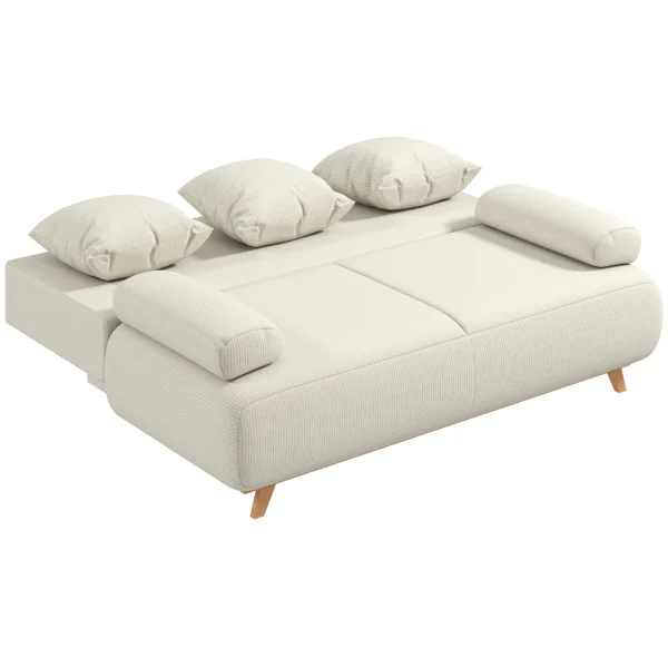 Slaapbank Met Verstelbare Rugleuning, Bedfunctie, Verborgen Opbergruimte En Corduroy Bekleding, Beige