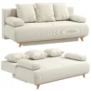 Slaapbank Met Verstelbare Rugleuning, Bedfunctie, Verborgen Opbergruimte En Corduroy Bekleding, Beige