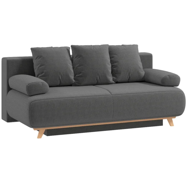 Slaapbank Met Verstelbare Rugleuning, Bedfunctie, Verborgen Opbergruimte En Corduroy Bekleding, Grijs