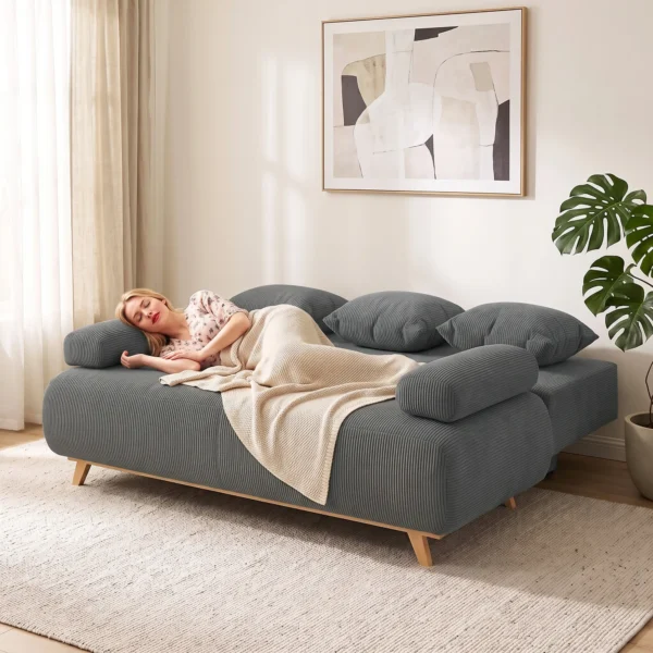 Slaapbank Met Verstelbare Rugleuning, Bedfunctie, Verborgen Opbergruimte En Corduroy Bekleding, Grijs