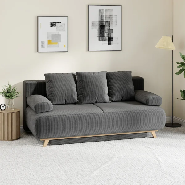 Slaapbank Met Verstelbare Rugleuning, Bedfunctie, Verborgen Opbergruimte En Corduroy Bekleding, Grijs