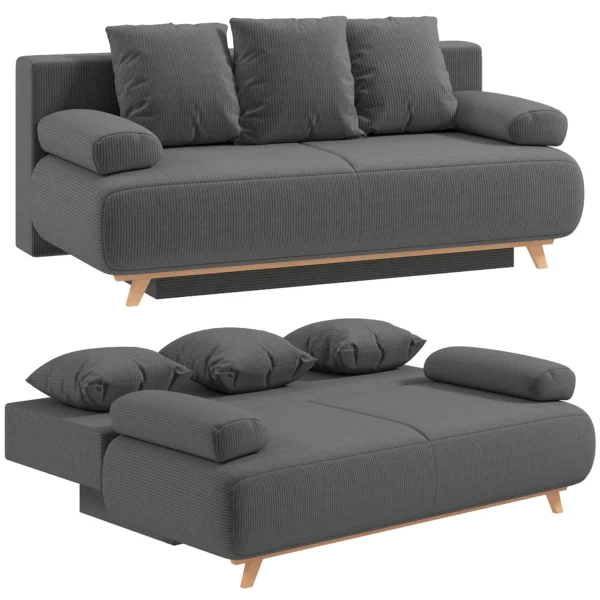 Slaapbank Met Verstelbare Rugleuning, Bedfunctie, Verborgen Opbergruimte En Corduroy Bekleding, Grijs