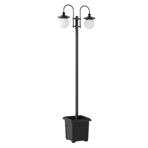 Solar Laterne Stehleuchte 182 Cm Höhenverstellbar Außen Gartenlaterne Mit 2 Köpfen Pflanzgefäß Lichtsensor Schalter IP44
