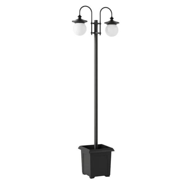 Solar Laterne Stehleuchte 182 Cm Höhenverstellbar Außen Gartenlaterne Mit 2 Köpfen Pflanzgefäß Lichtsensor Schalter IP44