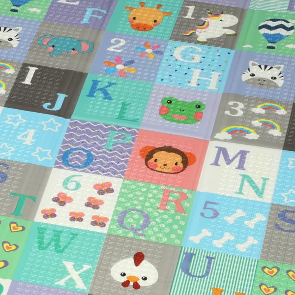 Spielmatte Baby Faltbar Kinder 176,5 X 148 Cm Doppelseitige Krabbelmatte Mit Alphabet Und Tiermotiv Muster