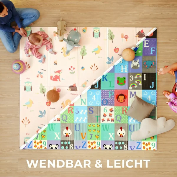 Spielmatte Baby Faltbar Kinder 176,5 X 148 Cm Doppelseitige Krabbelmatte Mit Alphabet Und Tiermotiv Muster