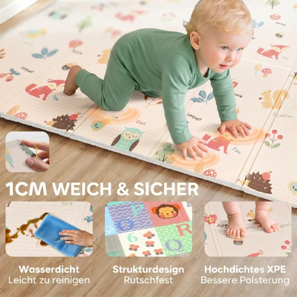 Spielmatte Baby Faltbar Kinder 176,5 X 148 Cm Doppelseitige Krabbelmatte Mit Alphabet Und Tiermotiv Muster