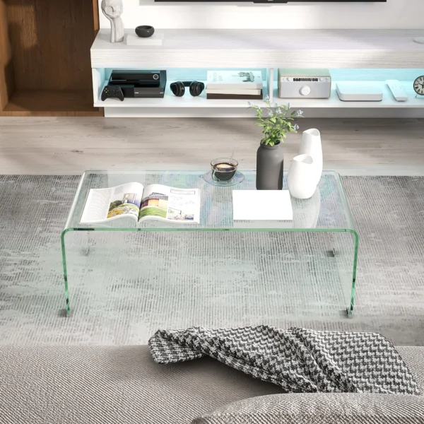 Stabiele Salontafel Van Glas, Eendelig Ontwerp, Eenvoudig En Modern, 100 X 50 X 35 Cm, Transparant