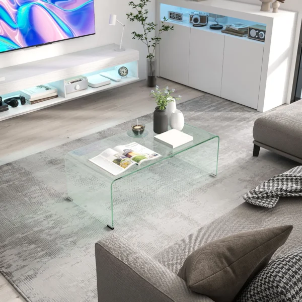 Stabiele Salontafel Van Glas, Eendelig Ontwerp, Eenvoudig En Modern, 100 X 50 X 35 Cm, Transparant