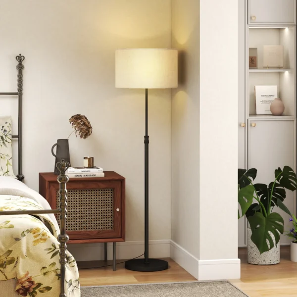 Stehlampe Mit Fernbedienung, Höhenverstellbar, Stoffschirm, Metallständer, Anpassbare Helligkeit, Fußschalter, Schwarz