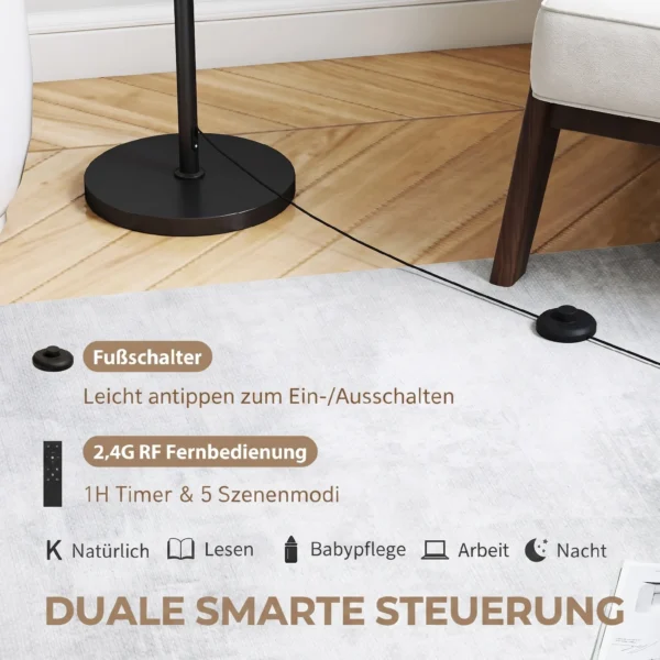 Stehlampe Mit Fernbedienung, Höhenverstellbar, Stoffschirm, Metallständer, Anpassbare Helligkeit, Fußschalter, Schwarz
