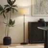 Stehlampe Mit Fernbedienung, Höhenverstellbar, Stoffschirm, Metallständer, Anpassbare Helligkeit, Fußschalter, Schwarz