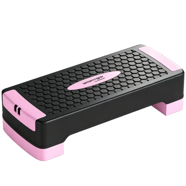 Steppbrett Höhenverstellbar Fitness Aerobic Stepper Mit 2 Stufen (11/16 Cm) 2 Widerstandsbändern, Anti Rutsch Matte Rosa