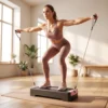Steppbrett Höhenverstellbar Fitness Aerobic Stepper Mit 2 Stufen (11/16 Cm) 2 Widerstandsbändern, Anti Rutsch Matte Rosa