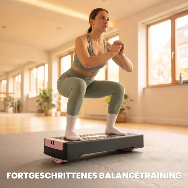 Steppbrett Höhenverstellbar Fitness Aerobic Stepper Mit 2 Stufen (11/16 Cm) 2 Widerstandsbändern, Anti Rutsch Matte Rosa