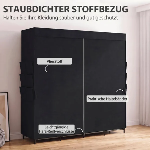 Stoff Kleiderschrank, Staubdicht, Tragbar, 5 Kleiderstangen, 170 X 45 X 167 Cm, Schwarz